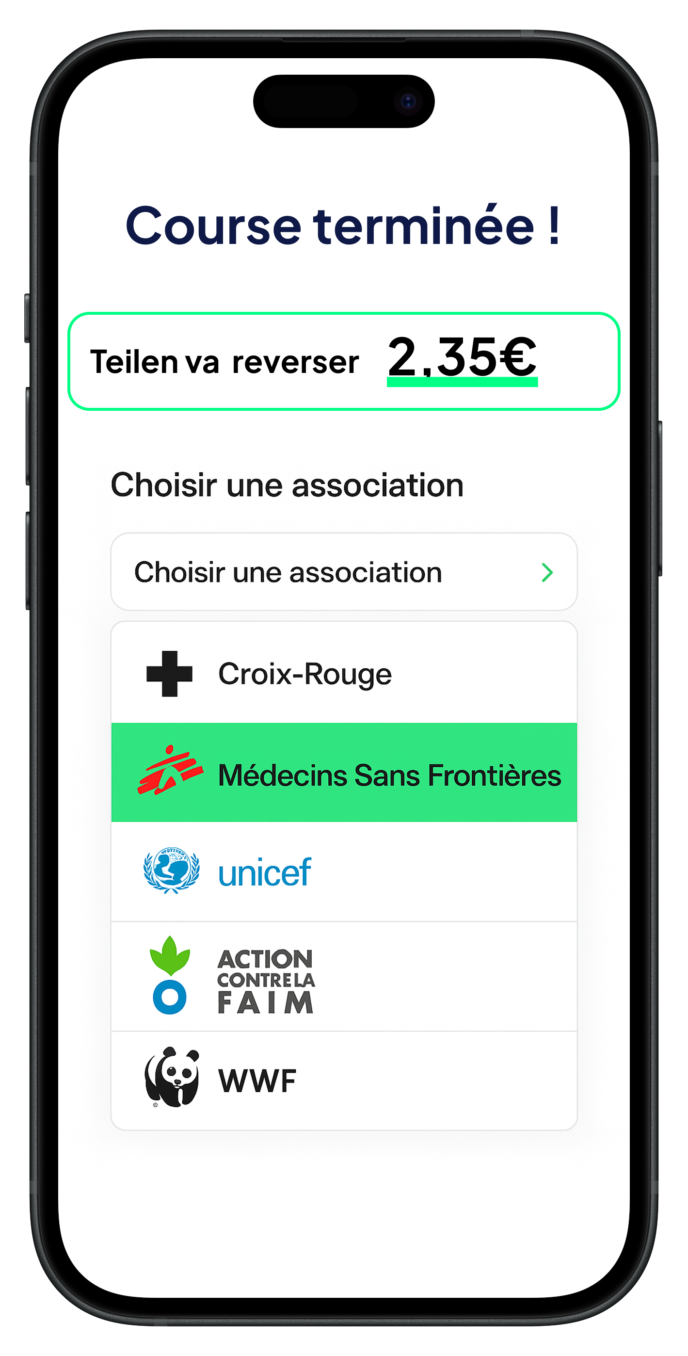 Interface Teilen - Choix d'association après une course